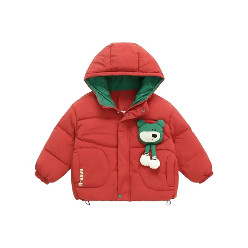 SHIBU Лимонная глазурь Зеленый медвежонок с ушками Хлопковый пуховик Красный Для дошкольников Утеплённые куртки