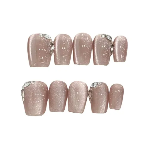 Rui Jin Мягкий Камео Коричневый Розовый Кристалл Кошачий Глаз False Nail Короткий LADDER Яркий Цвет Однотонный Сияние 18 мм