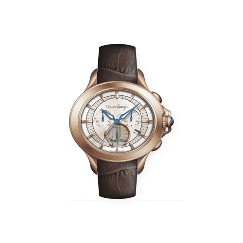 Ван Гог Six Needle Коллекция Кварцевый механизм Унисекс Часы 40 мм Белый циферблат Корпус из нержавеющей стали Ремешок из натуральной кожи