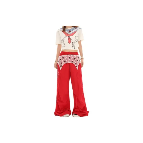 PEA Red Unisex Casual Pants PEA Красный Унисекс Повседневные Брюки