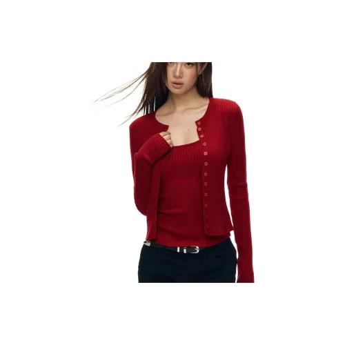 QIAOMONVHAI Красный двухкомпонентный комплект для женщин трикотаж