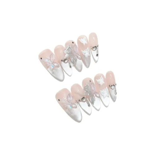 Rui Jin Ледяной кристалл Луна Бабочка Dance Кошачий глаз Жемчужный Прохладный Sensation False Nail Миндаль Свет Однотонный 28mm