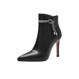 Чёрный топ из зернистой кожи коровы