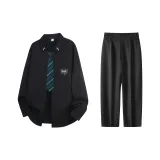 Черный, зеленый, полосы, галстук + черные, штаны