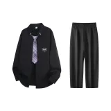 Черный фиолетовый галстук + черные штаны