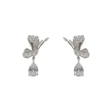 Серьги-подвески "Серебряный циркон, бабочка, капля воды" (утолщенный реальный золотой гальванизированный)