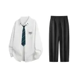 Белый, зеленый, полосы, галстук + черные, штаны