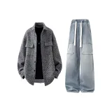 Серый Белый Куртка + Синие Джинсы