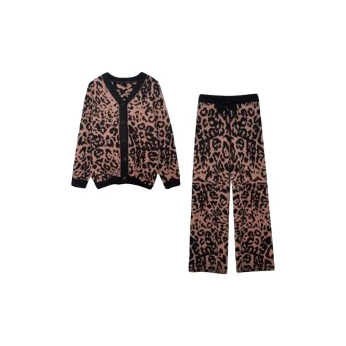 XIAOLIZI V-образный вырез леопардовый принт женский комплект пижам