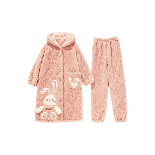 Daiyindie Осенне-зимняя пижама Robe Женская Утолщенная и с флисовой подкладкой Термическая Коралловый флис Пижама