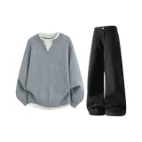 Светло-синий топ + черные штаны