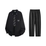 Черный галстук с черными полосами + черные штаны