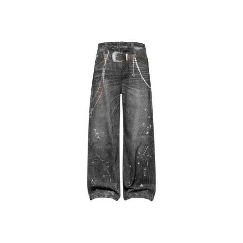 UKTK Черный Серый Цвет Мужские Джинсы