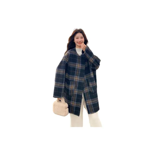 MEXICAN Темно-синий клетчатый женский пальто