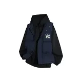 Темно-синий синий жилет + черный тонкий свитшот - WA буква