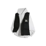 Черный жилет + бело-серый вереск, тонкий свитшот - WA, буква