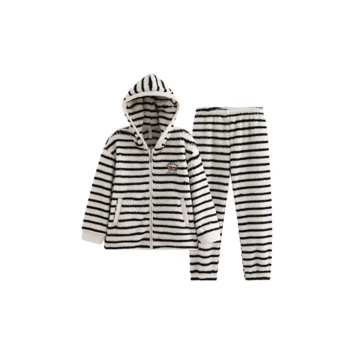 FENTENG FX26940782 Черный Белый Полосатый Женская Пижамная Комплект