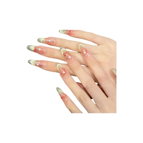 XIAMEIYU Sweet Cherry Smile Cat Eye 3D Эффект Ручной Рисунок Мягкий Handcrafted False Nail Овальный Pink Smudge French 28mm