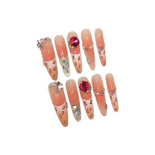 Yun Yue Joe PURE Wa Desirable Возлюбленная Леопардовый принт False Nail Заостренный Тип Розовый Градиентный Flashing 40мм