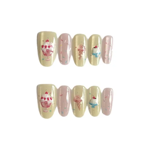 Gentle Welcome Кристальный Мультяшный Дизайн False Nail Короткий Круглый Многоцветный Смужка Кошачий глаз