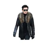 Черный, средняя длина, меховой воротник, съемный