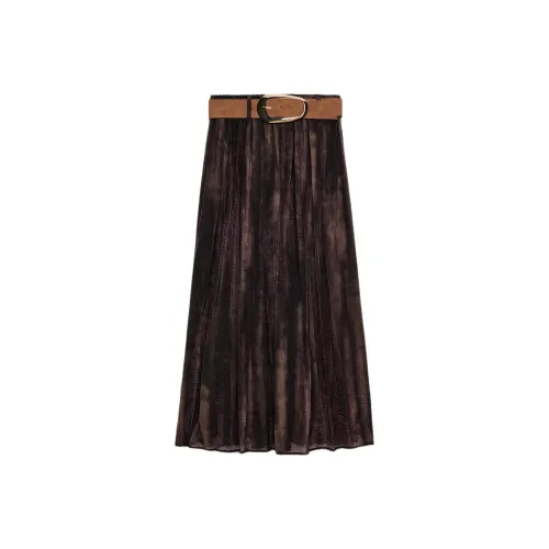 ZARA Collaboration Коричневый Зеленый Женская Повседневная Длинная Юбка