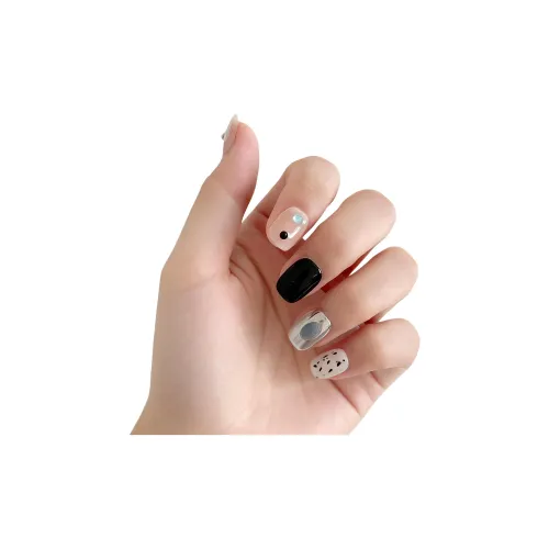 T Z Премиум Граффити Ногтевой Металл Глянцевый Фальшивый Ногтевой Короткий Черный Серебряный Jump Цвет Милый