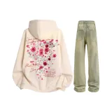 Абрикосовый свитшот + желтые джинсы с эффектом грязи