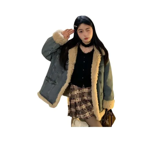 OURUOKE Выстиранный Синий Женские Джинсовые Куртки