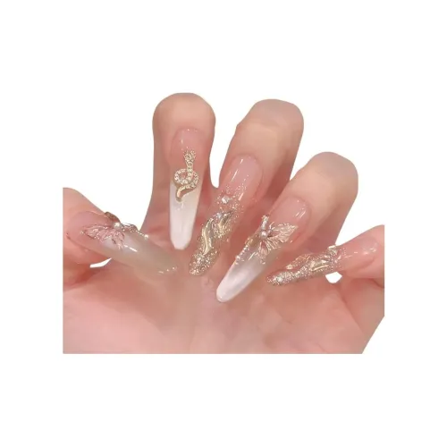 T Z Золотая змея Богатство Премиум Кожа Ухаживающая Бабочка Роскошь False Nail Длинный Золотой Телесный Блестки