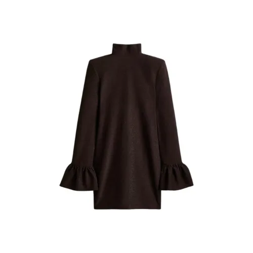 H M Темно-коричневый женский длинный платье с длинными рукавами