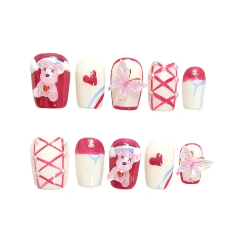 Fanze Розово-белый Циркон Клетчатый Handcrafted False Nail Короткий LADDER Розовый Jump Цвет Coquette