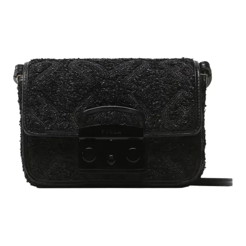 Furla Metropolis Collection Рафия Волокно Ткань Плечевая Сумка Мини Женская Чисто Черная