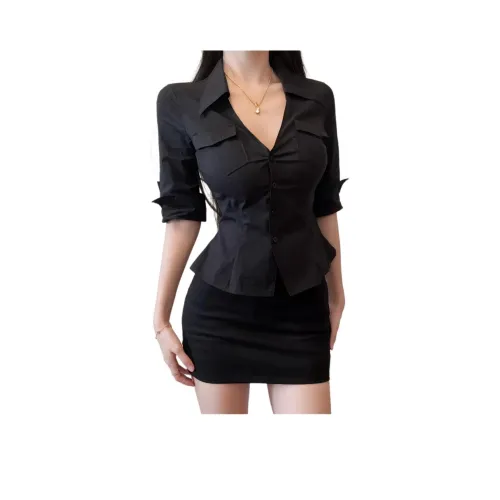 VENICEW Черная рубашка включает наклейку бренда VN женские рубашки