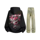 Чёрный свитшот + жёлтые грязные джинсы