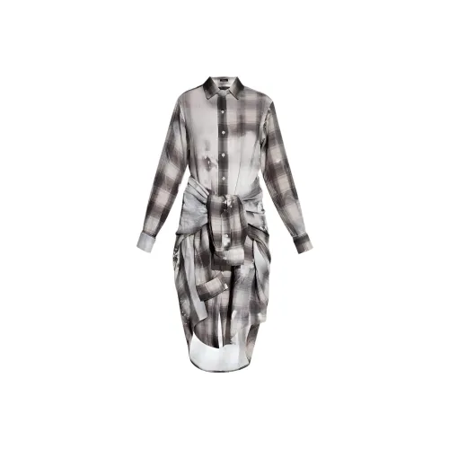 R13 Серый Женские Длинные Платья с Длинными Рукавами