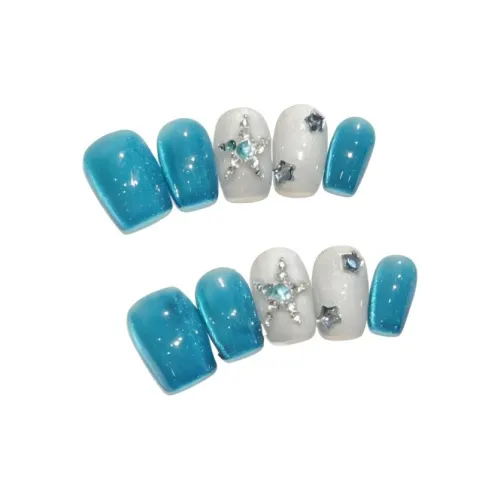 Rui Jin Sea Легенда Весенне-летний Премиум Feel False Nail Укороченный Короткий LADDER Синий Однотонный Coquette 18mm