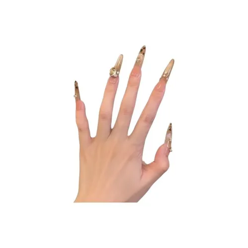 OCHIEN Янтарный Кошка's Eye Pure Ручная работа Леопардовый принт Французский Ромб Nail Art False Nail Миндаль Длинный Телесный Смудж Флэшинг