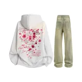 Свитшот серого цвета с фотиния + джинсы грязно-желтого цвета