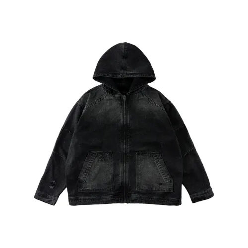 VEIDOORN Выстиранный Черный Унисекс Джинсовые Куртки