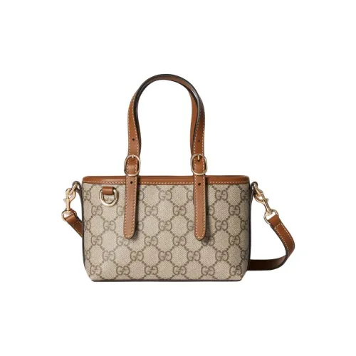 GUCCI GG Emblem Кожа Сумка Мини Женская Бежевая и Коричневая