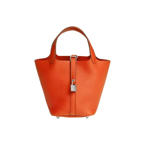 HERMES Picotin Lock Clemence Bullock Кожа Сумка Женские 0X Алюминия Dan Оранжевый
