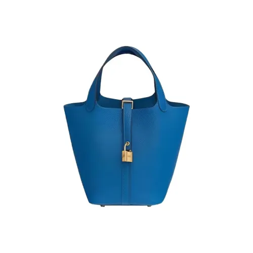 HERMES Picotin Lock Maurice Bullock Кожа Корзина Сумка Ведрообразная Сумка Женская Сумка 71 BLEU Франция Французский Синий