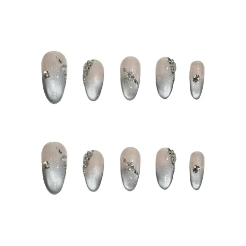 XIAMEIYU Серо-синий Crushed Стразы Французский Кошачий глаз Ручной инструмент для ногтей False Nail Средний овальный 20 мм
