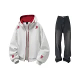 Комплект одежды (Белый, Фотиния, Серый, Кардиган + Джинсы)