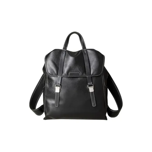 SHIZIYOUA Рюкзак из лощеной коровьей кожи унисекс черный