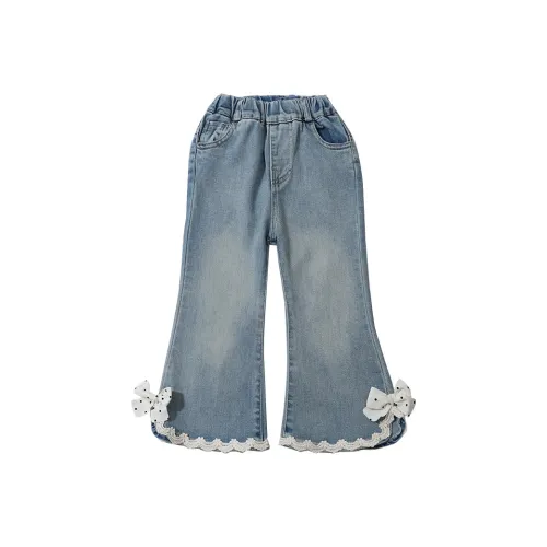 SHIBU Tongyiyuan Гороховый узор Бант Расклешенные штаны Синий Предшкольные Джинсы