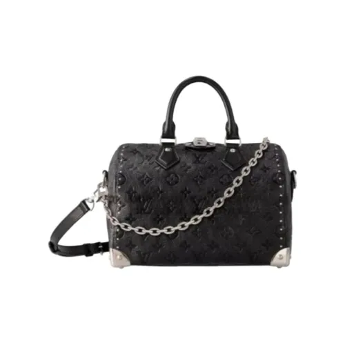 LOUIS VUITTON Speedy Кожа Одно плечо Сумка 20 Женские Черный