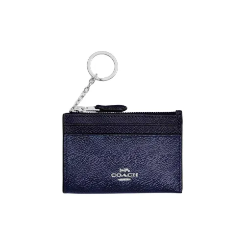 COACH Skinny Id Case Перламутровый Фирменный Покрытый холст С кожаными вставками Картхолдер Мини Женские Морской синий