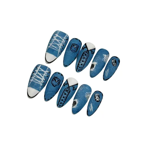 Rui Jin Осветляющий Ambient Pure Ручная работа Work False Nail Mid Длина Синий Однотонный Кошачий глаз 26 мм